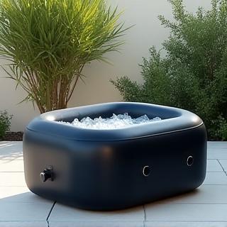 Portable ice bath setup in a calm outdoor setting